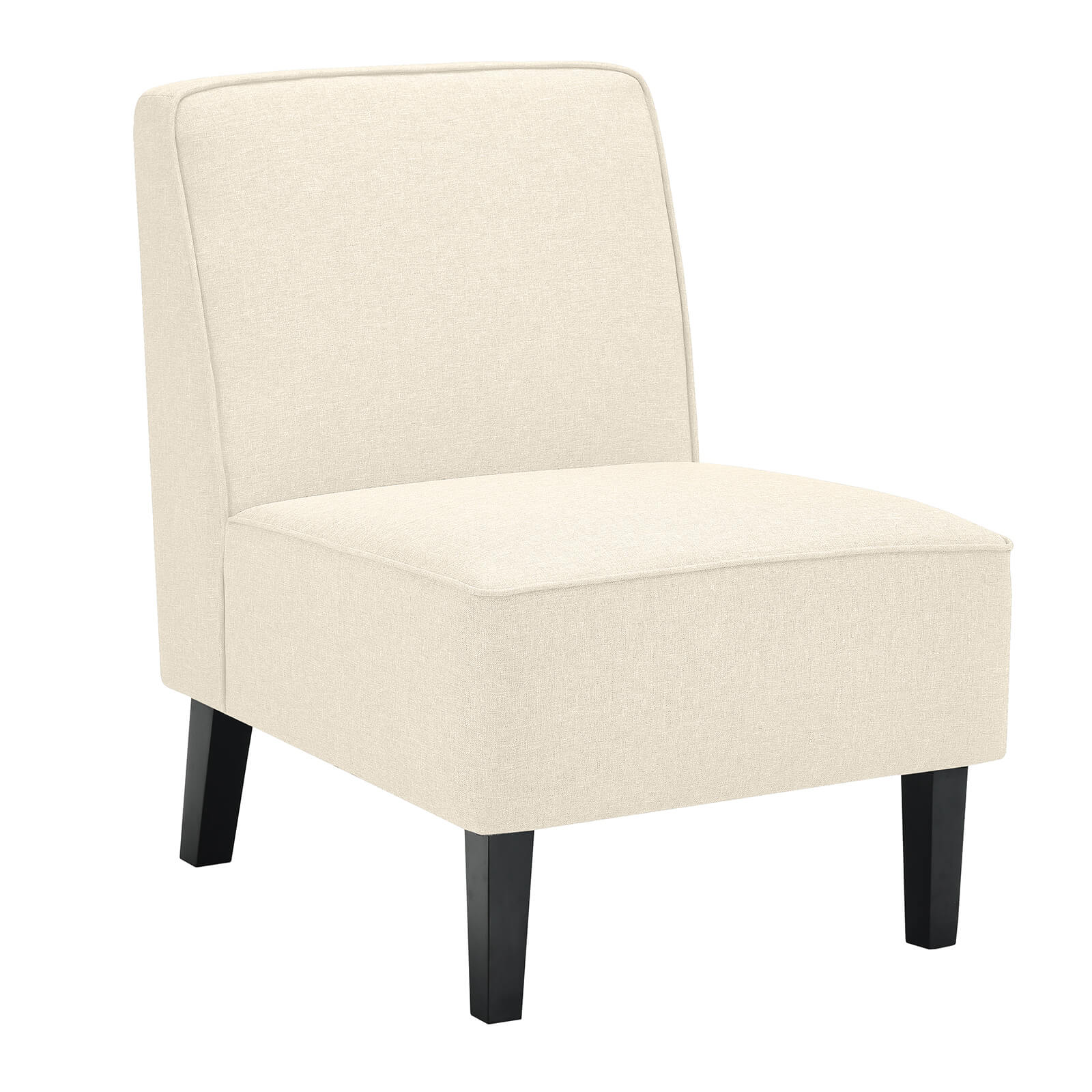 Linen Fabric Upholstered Armless Accent Chair with Rubber Wood Legs-Beige