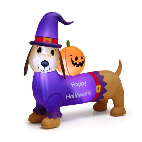 Long Halloween Inflatable Dachshund Dog with Pumpkin