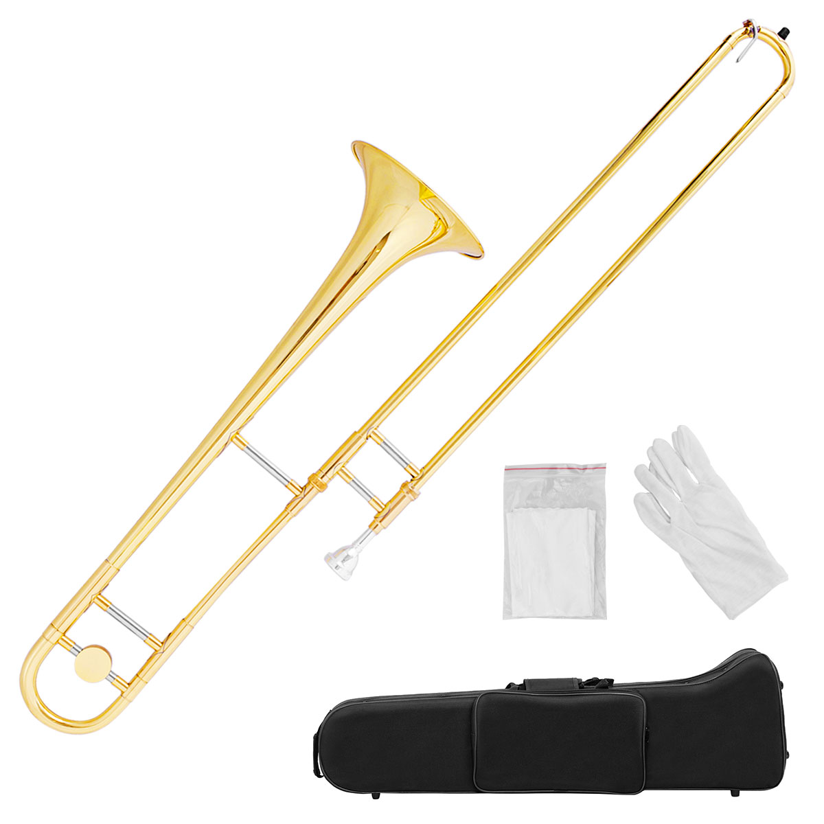 B Flat Tenor Slide Trombone Brass with Gloves