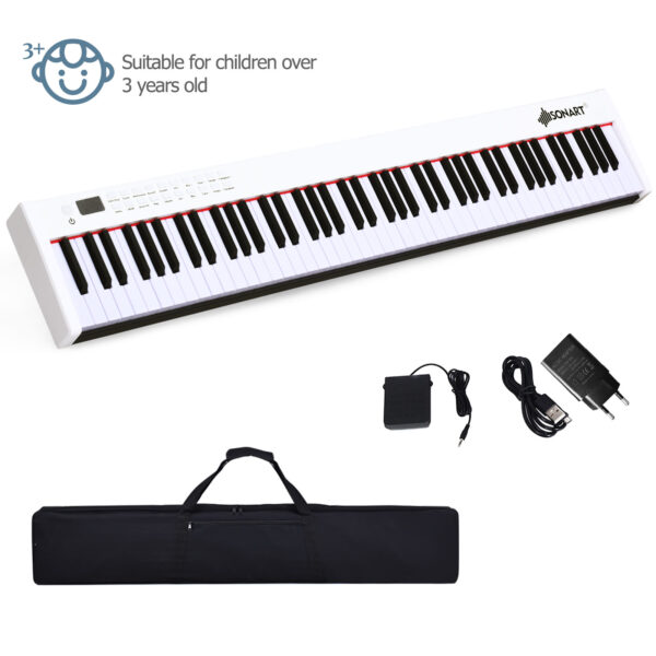 Portable Electronic Keyboard with Full-Size Weighted Keys-White