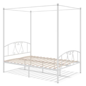 Double Size Metal Canopy Bed Frame-White