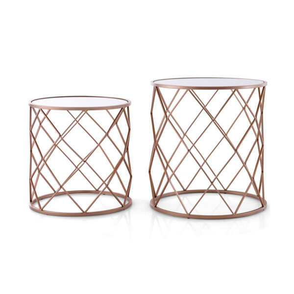 Stackable Metal Frame End Table Set of 2 with Mirrored Top-Rose Gold