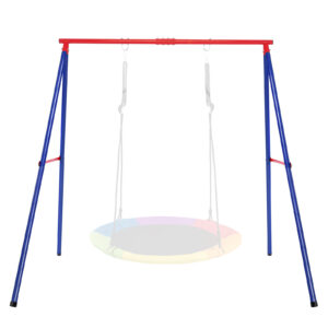 Metal Swing Frame with Ground Stakes and Carabiners-Blue & Red