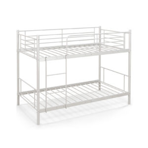 Metal Twin Over Twin Bunk Beds with Ladder and Full-length Guardrails-White