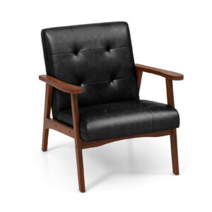 Mid Century Modern Accent Chair with Leather Cover-Black