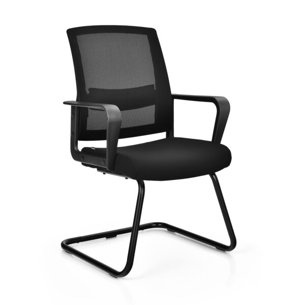 Mid Mesh Back Reception Chair with Adjustable Lumbar Support and Sled Base-Black
