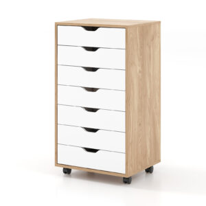 Mobile File Cabinet on Wheels with 7 Drawers-Natural