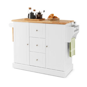 Large Mobile Kitchen Island Cart with Adjustable Shelves-White