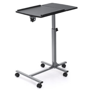 Mobile Laptop Stand C-shaped with Lockable Casters and Tilting Top-Black