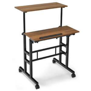 Height Adjustable Workstation with Wheels for Standing or Sitting-Coffee
