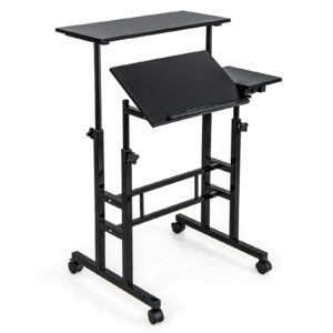 Height Adjustable Workstation with Wheels for Standing or Sitting-Black