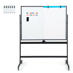 Mobile Whiteboard Reversible with Grid Pattern Board and Board Eraser-Black