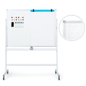 Mobile Whiteboard Reversible with Grid Pattern Board and Board Eraser-White