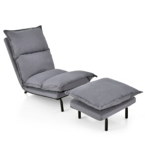 Modern Armless Accent Chair with Ottoman and Adjustable Backrest-Grey