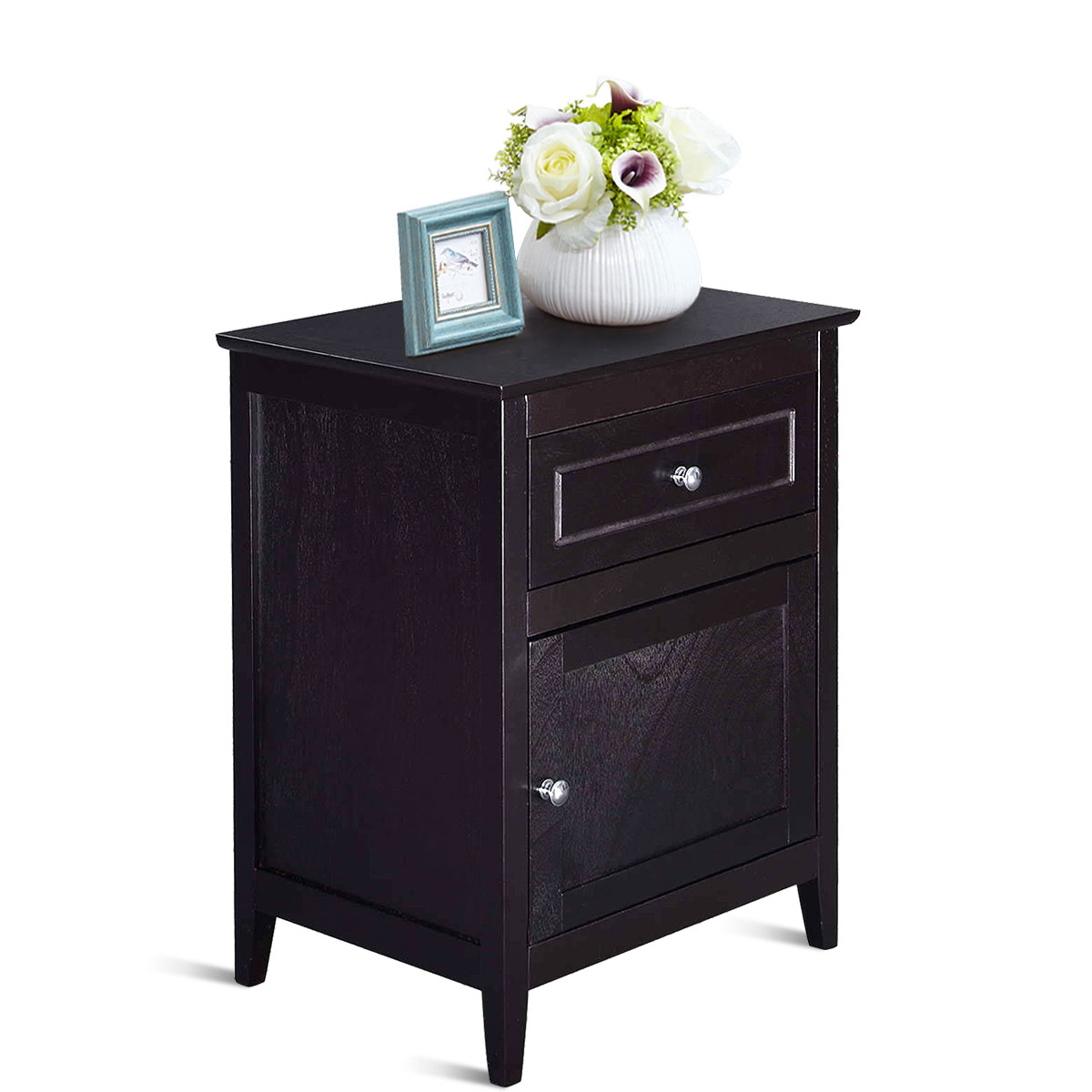 2-Tier Modern Badroom Nightstand with Drawer-Espresso