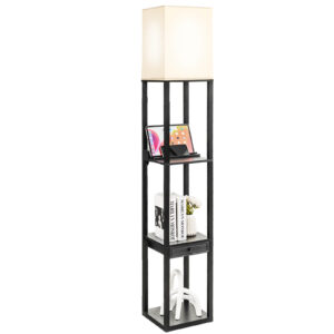 Floor Lamp with 3-Tier Storage Shelves and 3-Level Brightness-Black