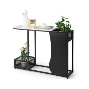 Modern Sofa Accent Console Table with 2 Storage Mesh Cubes-Black & White