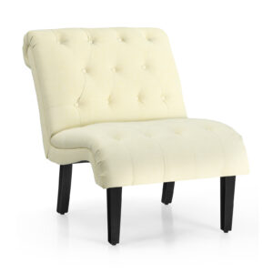 Modern Upholstered Accent Chair with Button Tufted Linen Fabric-Beige