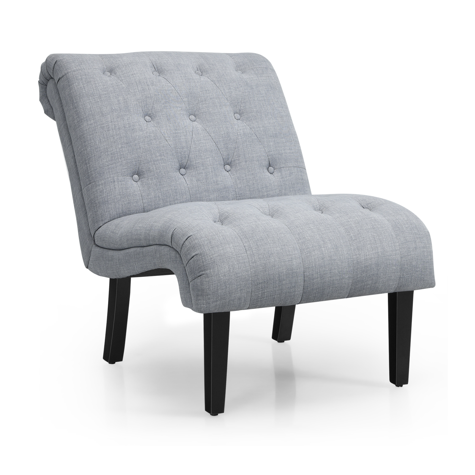 Modern Upholstered Accent Chair with Button Tufted Linen Fabric-Light Grey
