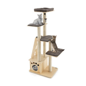 Modern Wooden Cat Tree Tower with Cat House