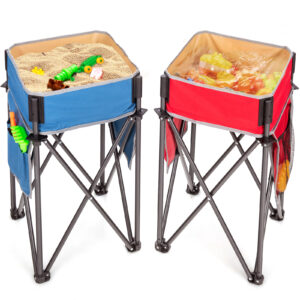 2 Pieces Folding Camping Tables with Large Capacity Storage Sink and Anti-Blue & Red