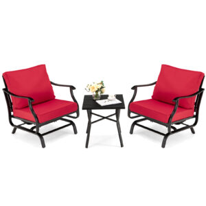 3 Pieces Rocking Garden Furniture Set with Cushions for Balcony Yard-Red