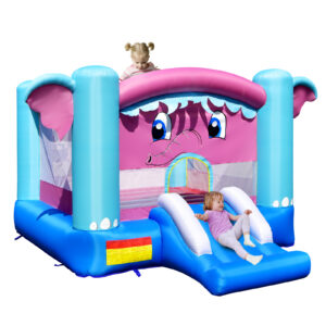 3-In-1 Inflatable Kids Bounce House with Slides and Basketball Rim (without Blower)