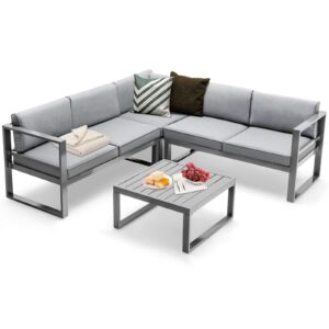 4 Piece Aluminum Patio Sofa Set for Backyard Garden Poolside-Grey