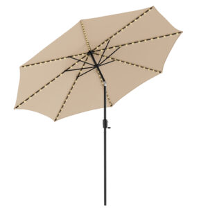 3m Patio Umbrella with 112 Solar Powered LED Lights and Crank Handle-Beige