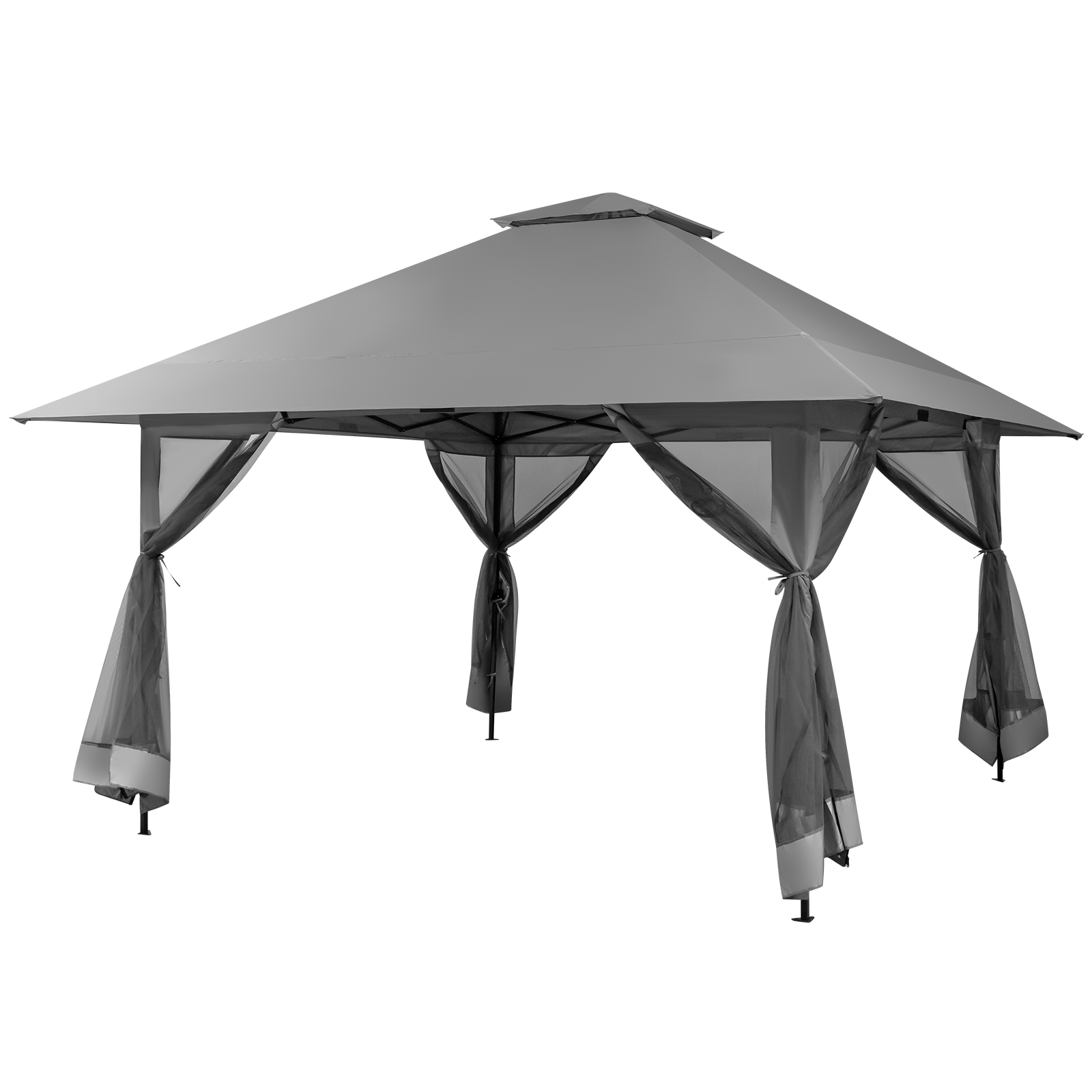 4 x 4m Pop-up Gazebo with Mesh Sidewalls and Adjustable Height-Grey