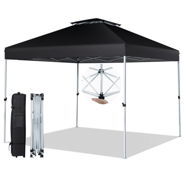 3m x 3m Pop Up Gazebo with Adjustable Height and Double Vented Roof-Black