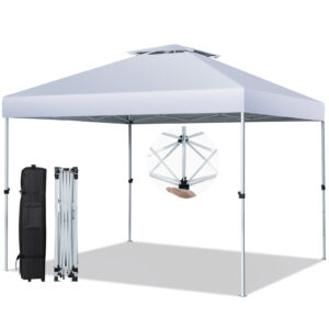 3m x 3m Pop Up Gazebo with Adjustable Height and Double Vented Roof-White