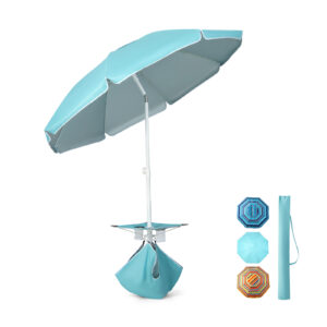2M Beach Umbrella with Cup Holder Table and Sandbag-Blue