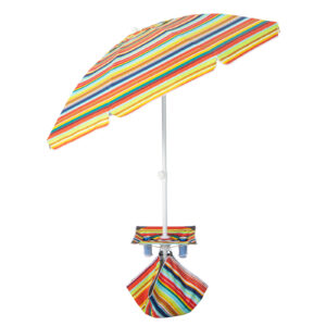 2M Beach Umbrella with Cup Holder Table and Sandbag-Colourful