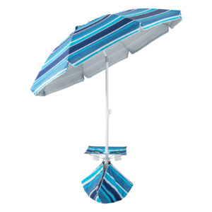 2M Beach Umbrella with Cup Holder Table and Sandbag-Navy