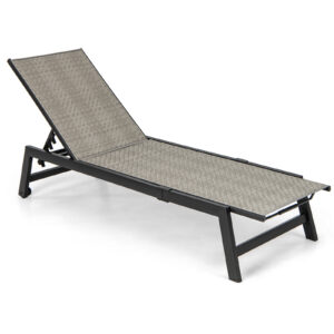 Patio PE Rattan Chaise Lounge with 5-Level Backrest-Grey