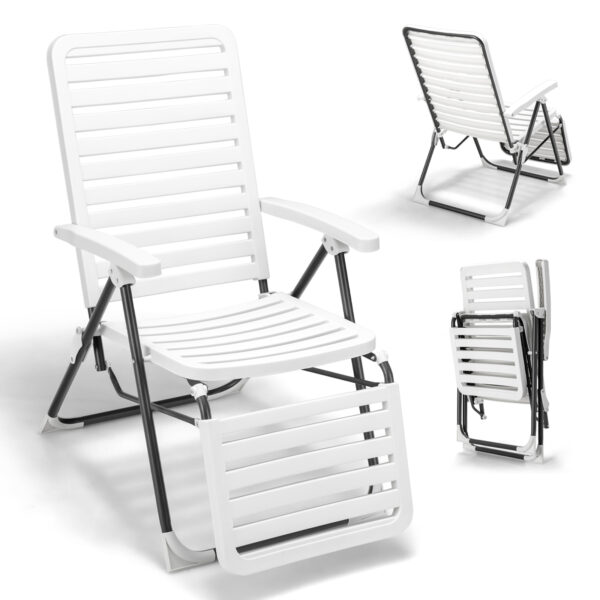 Tri-fold Patio Chaise Lounge Chair with 7-Position Backrest-1 Pack