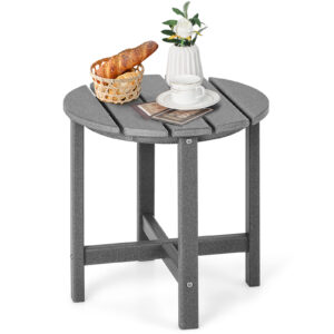 Patio Round HDPE Side Table for Yard Porch Garden-Grey