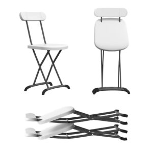 Indoor and Outdoor Metal Folding Stool with Sturdy Frame and Ergonomic Backrest-White