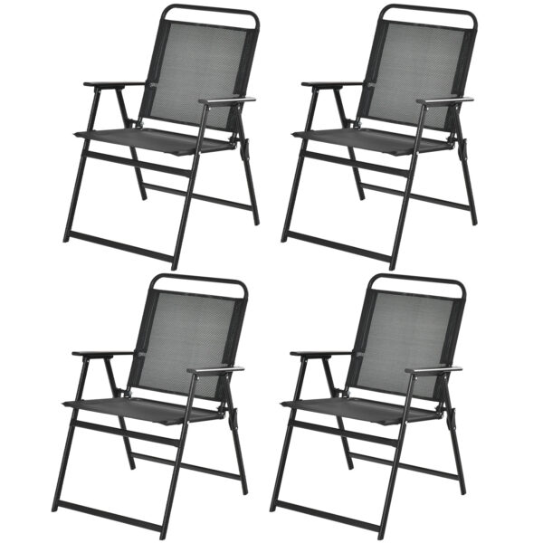 Outdoor Folding Chairs Set of 4 with Breathable Seat and Cozy Armrests-Black