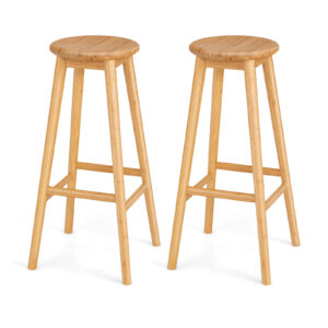 2 Pieces Bamboo Bar Stools Set with Footrest-Natural