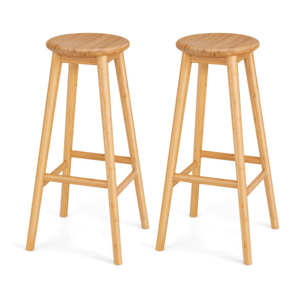 2 Pieces Bamboo Bar Stools Set with Footrest-Natural