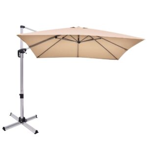 3m Cantilever Garden Parasol with Tilted Design and 360° Rotation-Beige