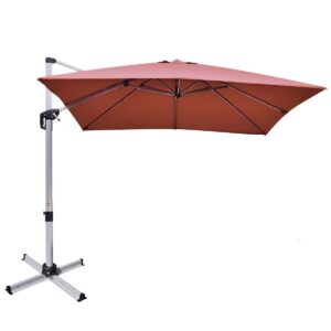 3m Cantilever Garden Parasol with Tilted Design and 360° Rotation-Burgundy