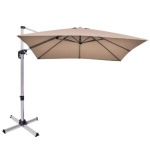 3m Cantilever Garden Parasol with Tilted Design and 360° Rotation-Tan