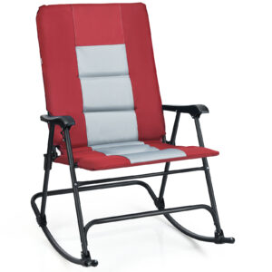 Foldable Padded Rocking Chair with High Back and Armrest for Patio-Red