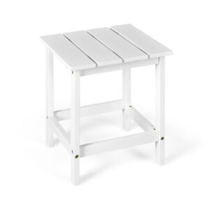 Square Wood Patio End Table with Slatted Design for Balcony Lawn-White