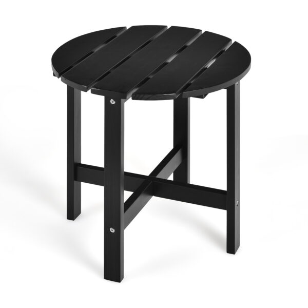 Round Wood Patio End Table with Slatted Design for Balcony Lawn-Black