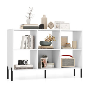 6-Cube Storage Bookcase Wooden Open Bookshelf with 5 Metal Legs-White