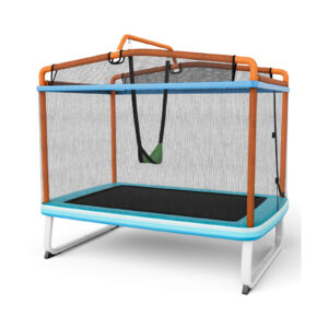 190CM 3-in-1 Kids Rectangle Trampoline with Enclosure Net and Horizontal Bar-Orange